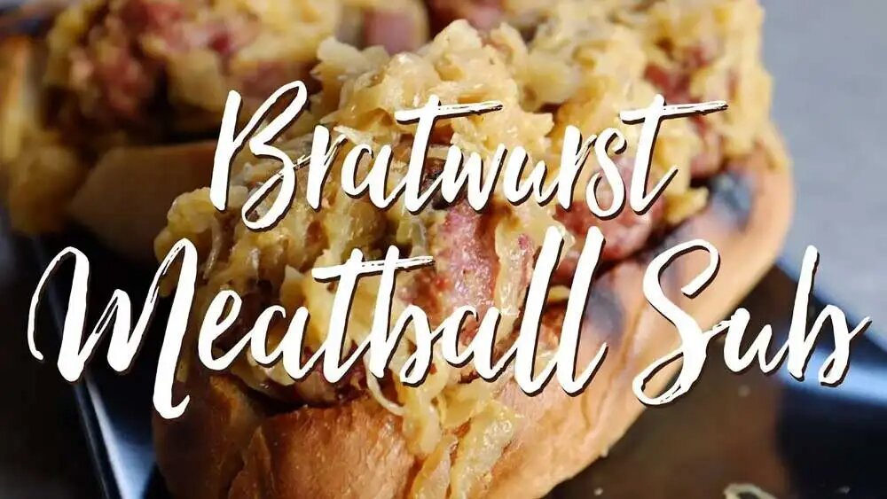Bratwurst Meatball Sub with Beer Braised Sauerkraut