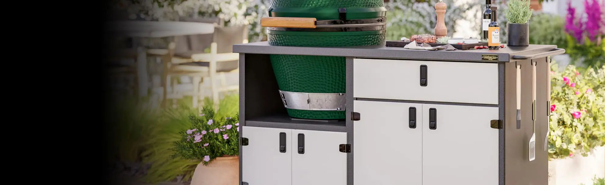 close up of a grill cart and stand