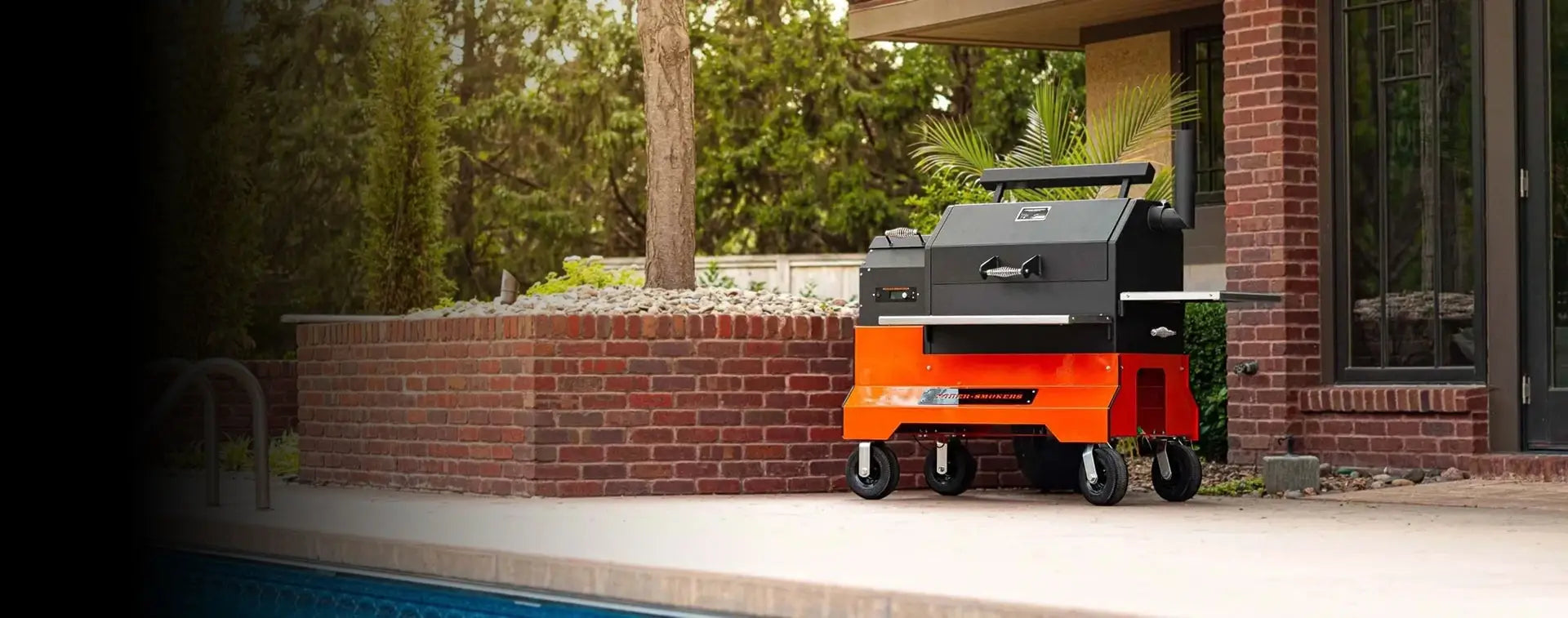 Pellet BBQ grill in a backyard