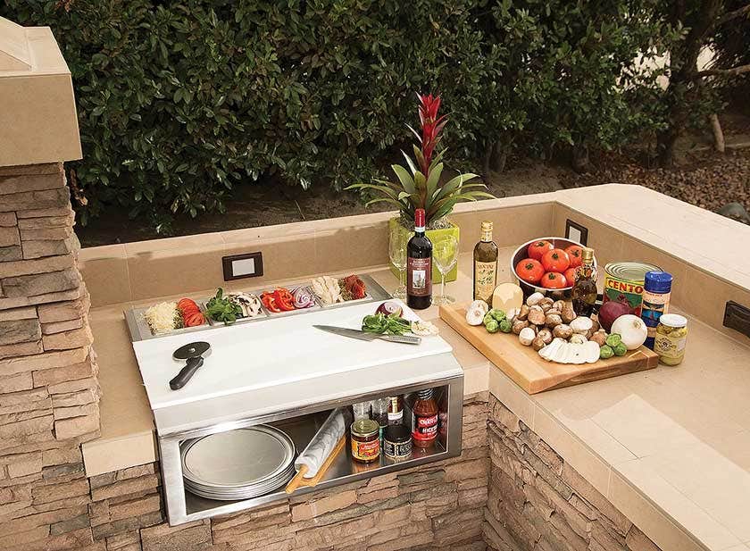 Alfresco 30 inch Pizza Prep and Garnish Rail with Food Pans Cabinets & Storage 12023730