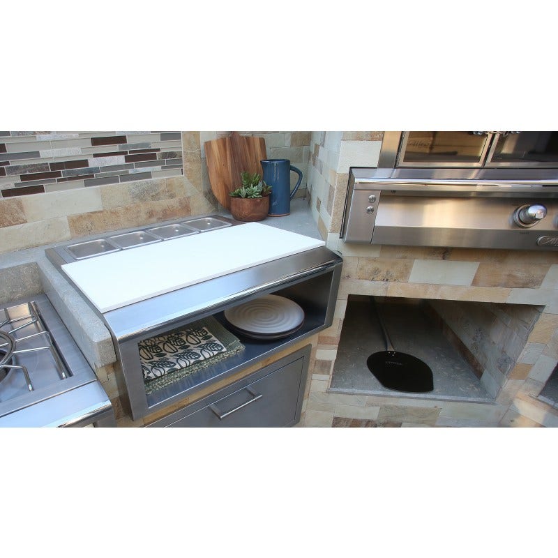 Alfresco 30 inch Pizza Prep and Garnish Rail with Food Pans Cabinets & Storage 12023730