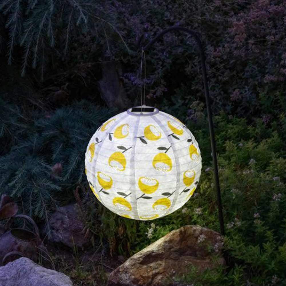 Allsop Soji 12 inch Round Solar Lantern with Lemon Poppy Print Lighting 12039670