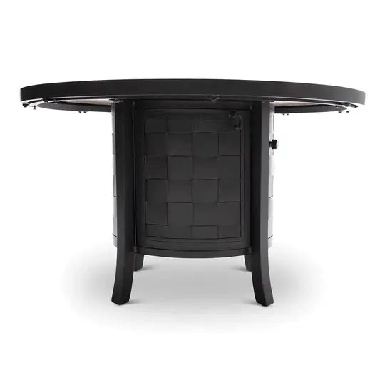 Castelle Classical 49 inch Round Fire Pit Dining Table with Woodgrain Weathered Wood Top and Antique Walnut Base 12031272