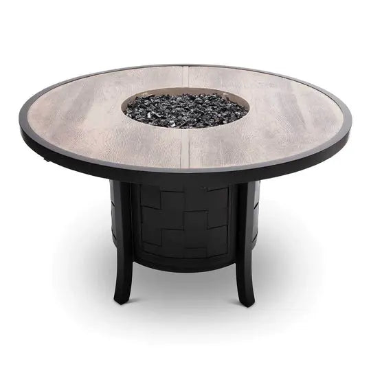 Castelle Classical 49 inch Round Fire Pit Dining Table with Woodgrain Weathered Wood Top and Antique Walnut Base 12031272