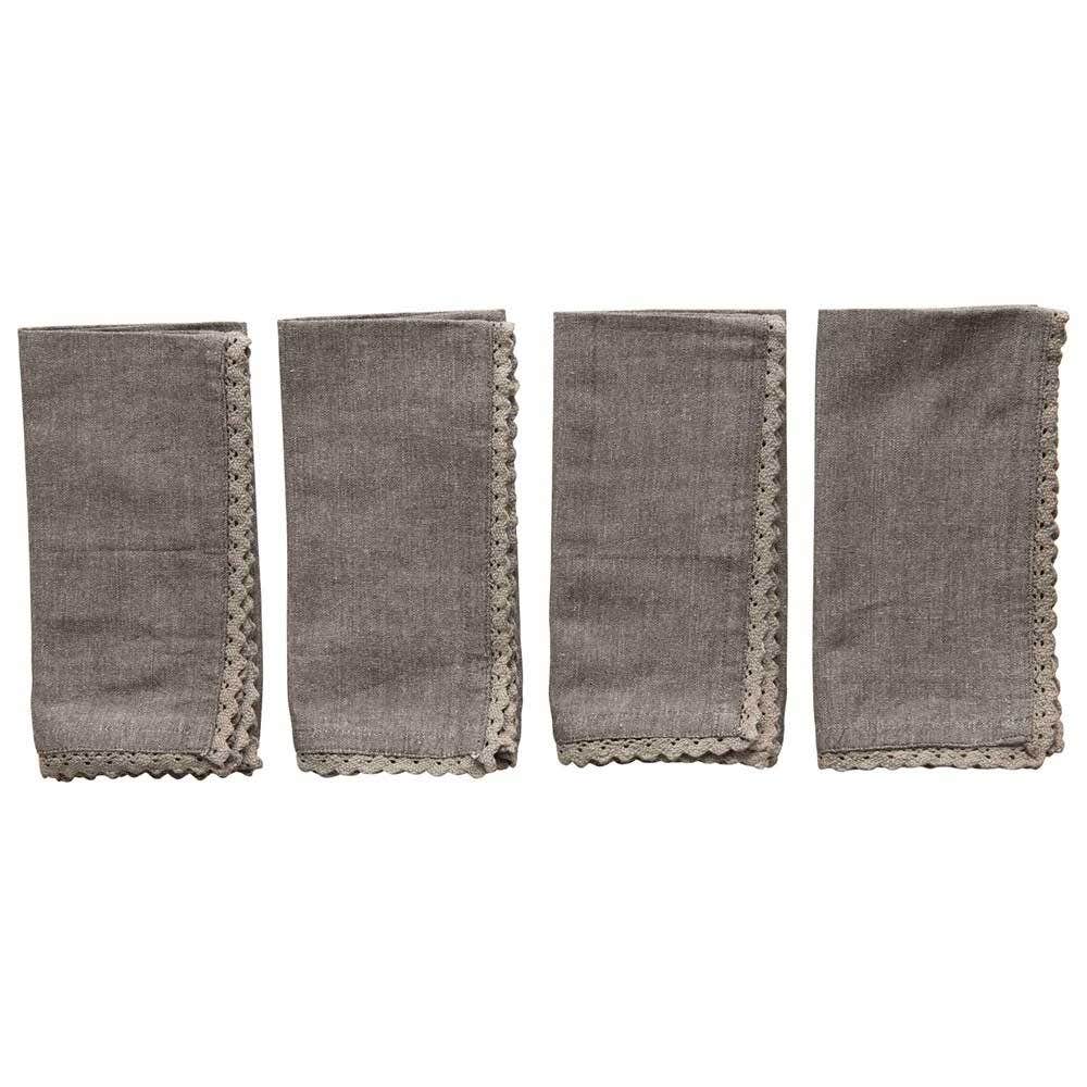 Charcoal 18 inch Square Cotton Napkin with Lace Trim Dinnerware 12031921