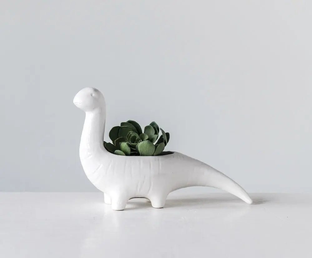 Creative Co-Op White Dinosaur Shaped Stoneware Planter