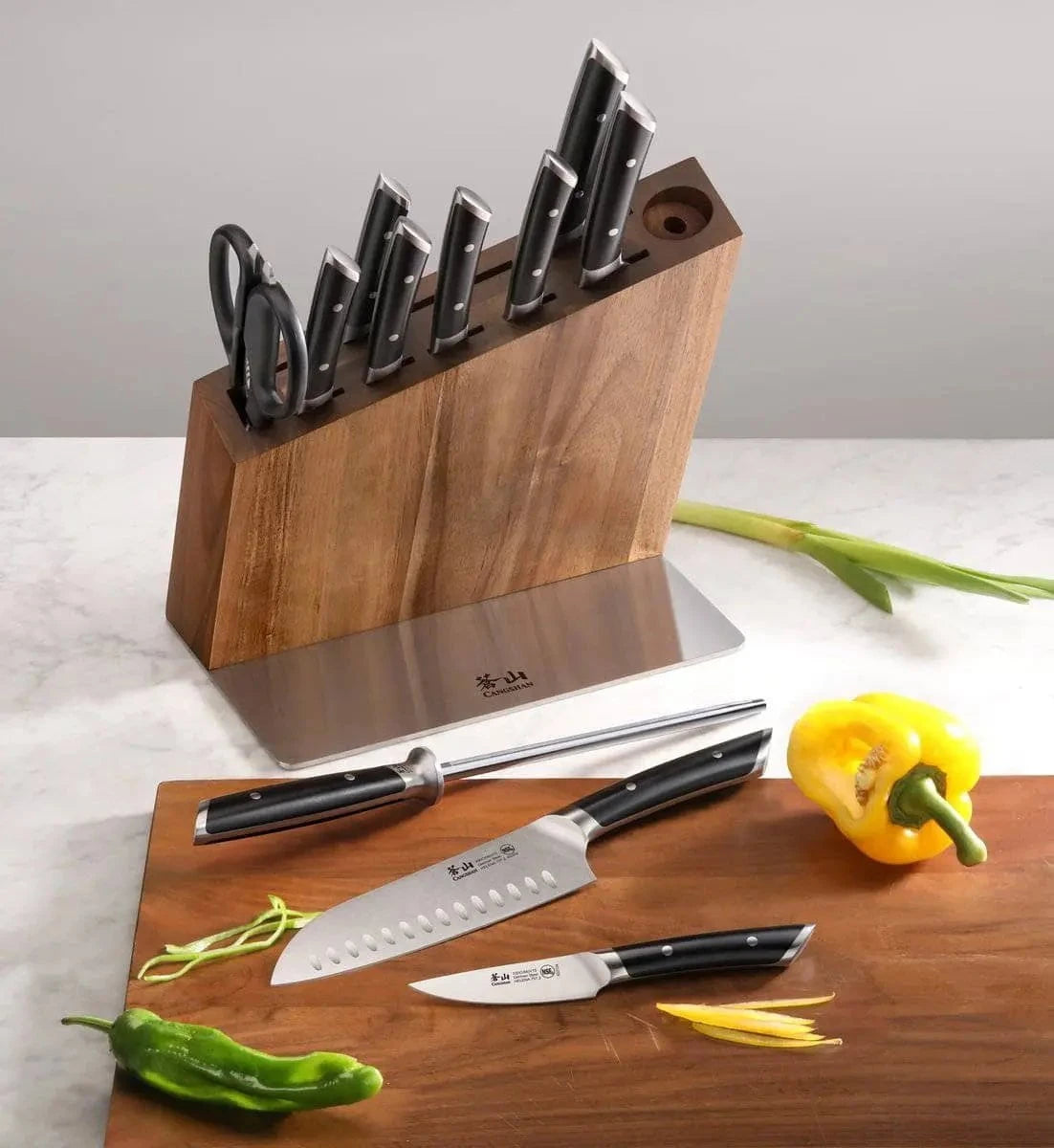 HELENA Series 12-Piece Knife Block Set, Forged German Steel, HUA Acacia Block Kitchen Knives 12047174