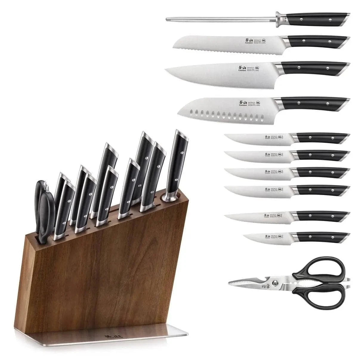 HELENA Series 12-Piece Knife Block Set, Forged German Steel, HUA Acacia Block Kitchen Knives 12047174