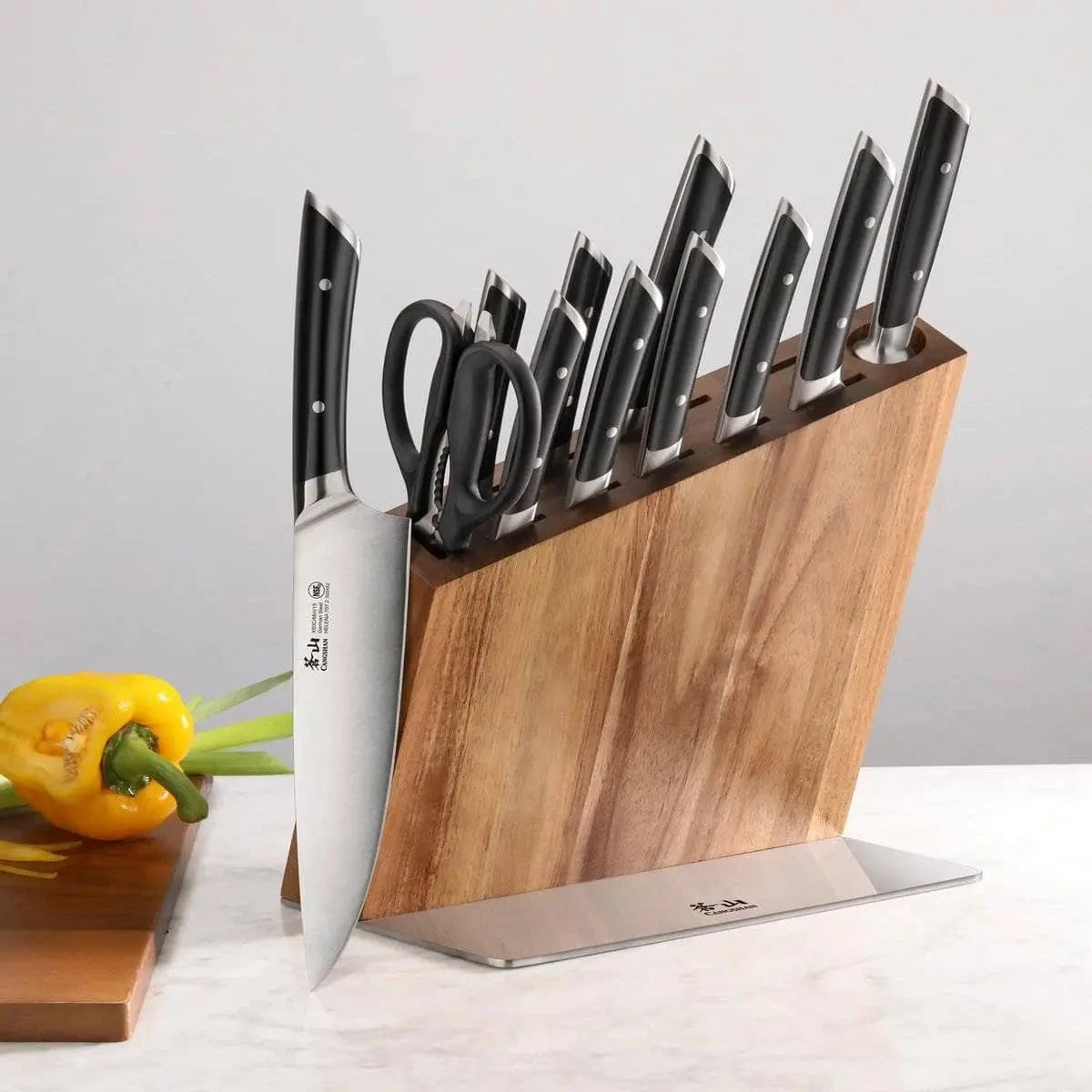 HELENA Series 12-Piece Knife Block Set, Forged German Steel, HUA Acacia Block Kitchen Knives 12047174