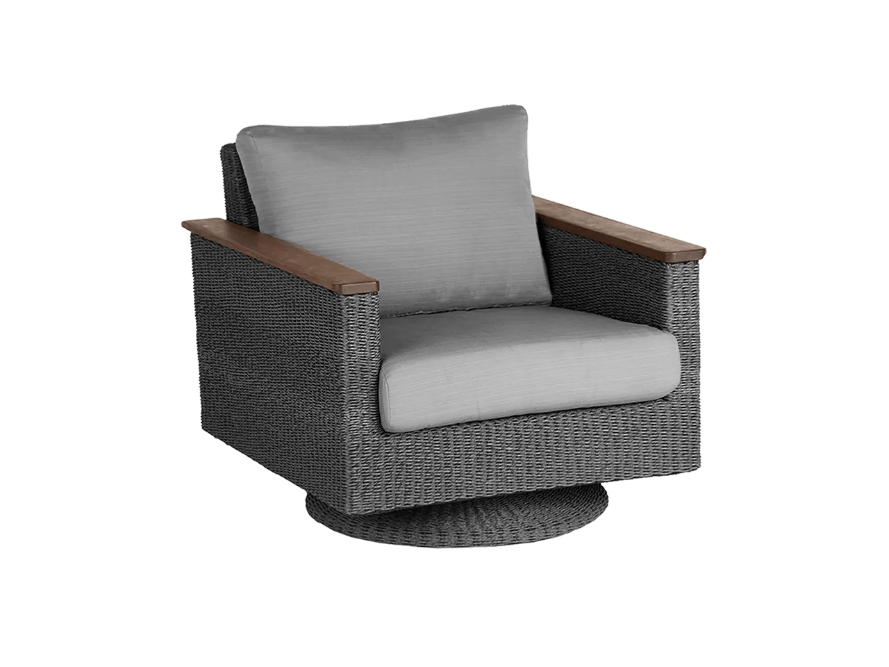 Jensen Outdoor Swivel Lounge Chair in Gray Weave with Bodhi Char Fabric