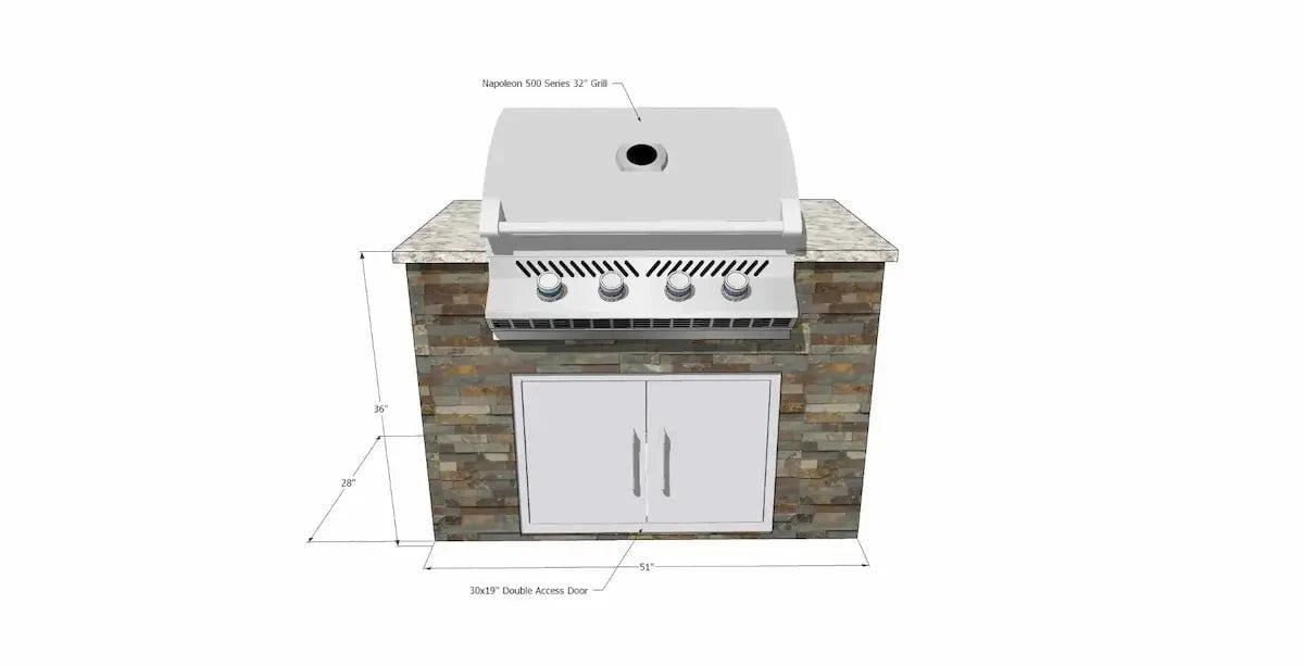 Napoleon BI32 500-Series Gas BBQ Grill Island with 30x19 Double Access Doors Outdoor Grills