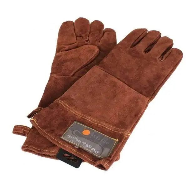 Red Leather-Lined BBQ Grill Mitts Gloves - One Size Fits All, Heat Resistant