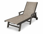 POLYWOOD Coastal Chaise Sling Lounge with Vintage Coffee Finish and Onyx Sling Sunloungers 12039491