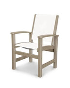 POLYWOOD Coastal Dining Sling Chair Vintage Sahara with White Sling Outdoor Chairs 12032334