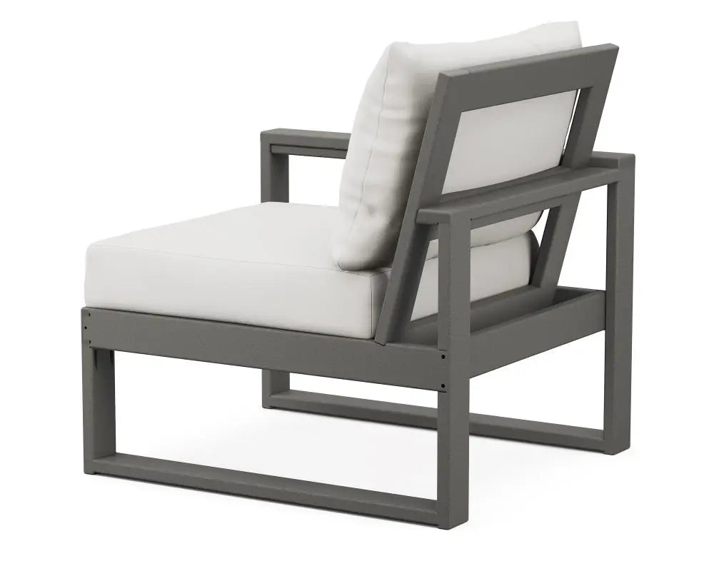 Polywood Edge Modular Left Arm Chair in Vintage Coffee with Weathered Tweed Cushion Outdoor Chairs 12040246