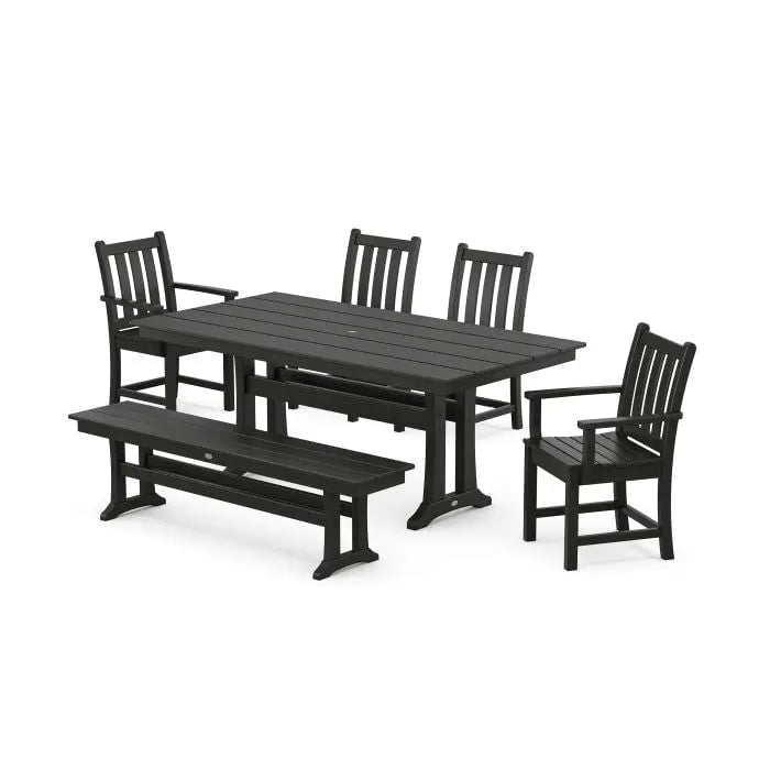 POLYWOOD Traditional Garden 6 Piece Farmhouse Dining Set with Trestle