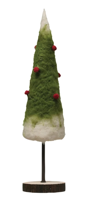 Small Wool Felt Tree with Berries on Wood Base Small 12039817