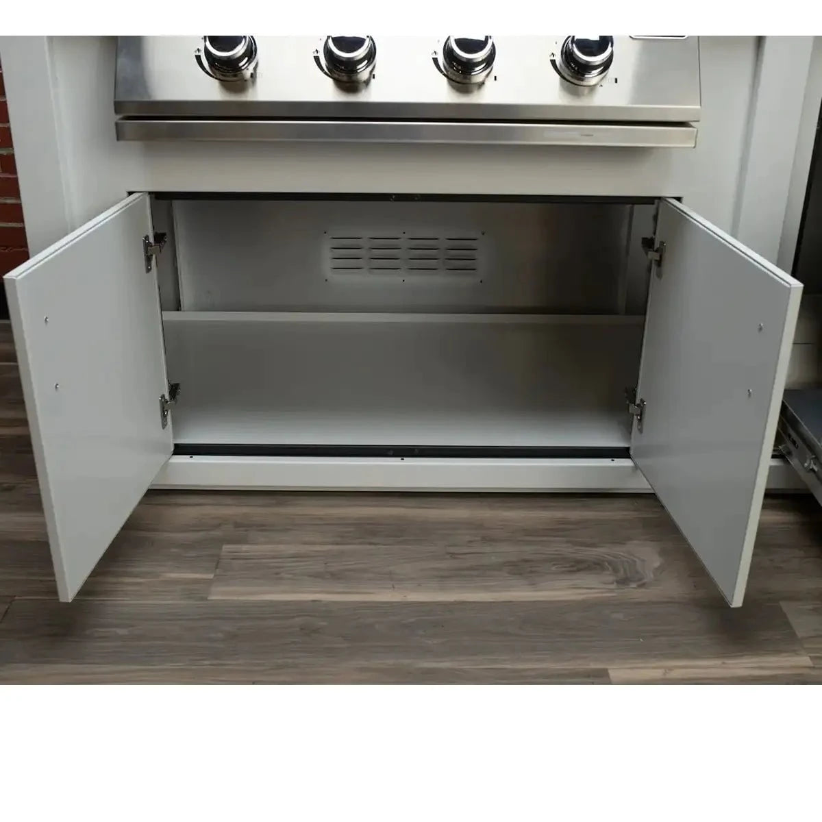 Stoll 71” Pre-Assembled Outdoor Kitchen Island + Napoleon BI32 Prestige Grill Head, White Cabinet with Darkened Iron Top Outdoor Kitchen 12044865