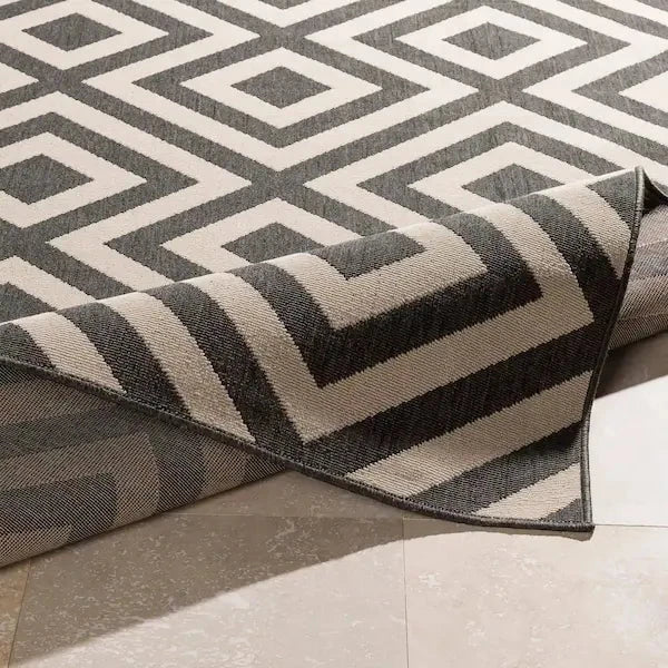 Surya 8x10 Geometric Black & Cream Outdoor Rug 12028225