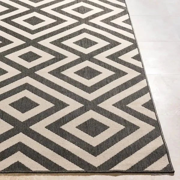 Surya 8x10 Geometric Black & Cream Outdoor Rug 12028225