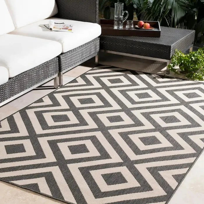 Surya 8x10 Geometric Black & Cream Outdoor Rug 12028225