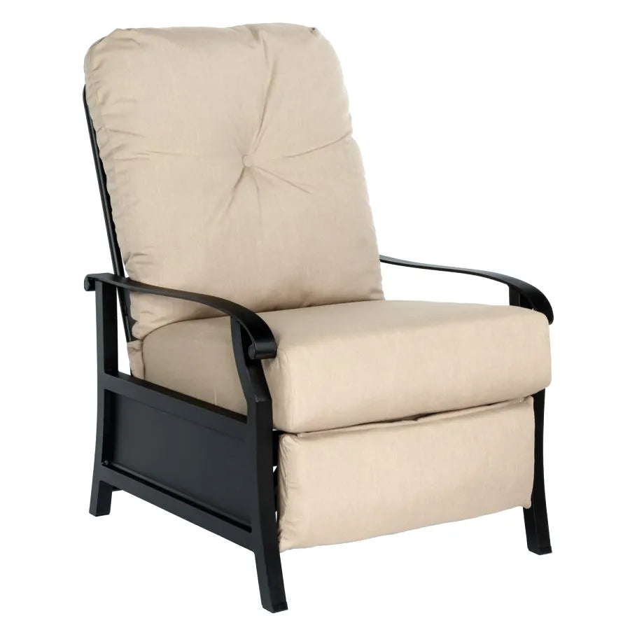 Woodard Cortland Cushioned Recliner in Twilight Finish with Chartres Malt Fabric Outdoor Chairs 12039619
