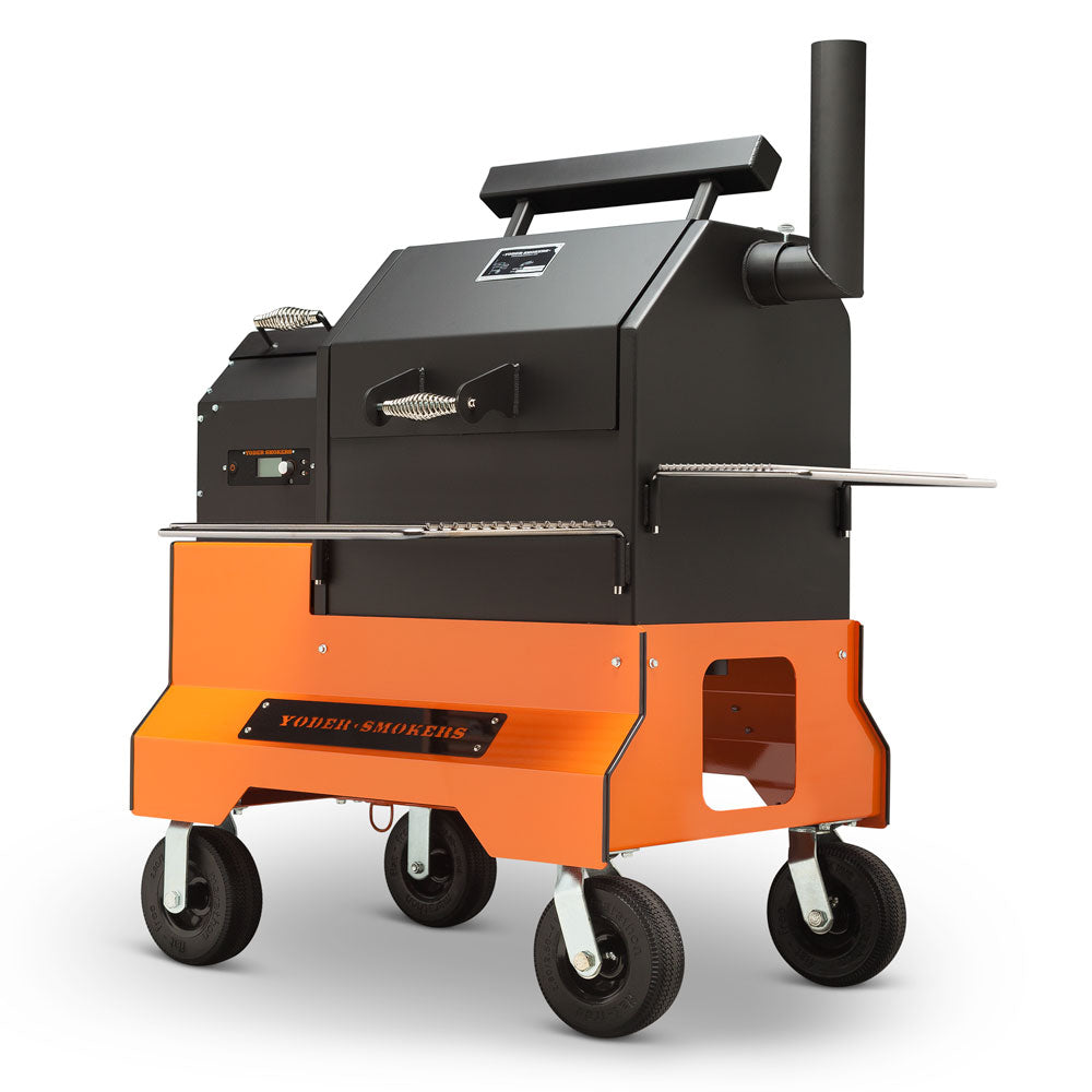 Yoder Smokers YS480s Pellet Grill on Competition Cart Orange / Wire Shelves / 8