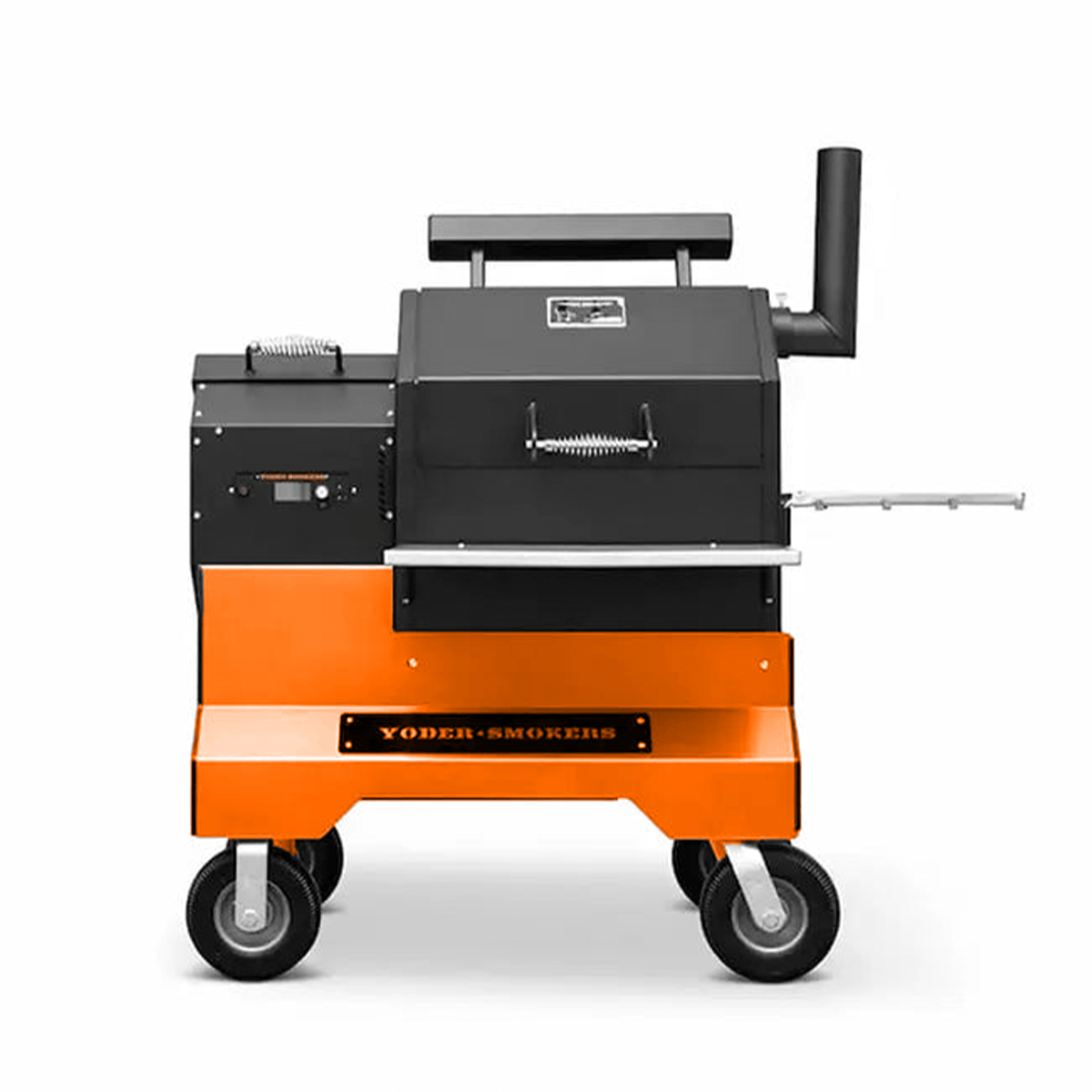 Yoder Smokers YS480s Pellet Grill on Competition Cart with Storage Drawer Outdoor Grill Orange / Stainless Steel Shelves / 8
