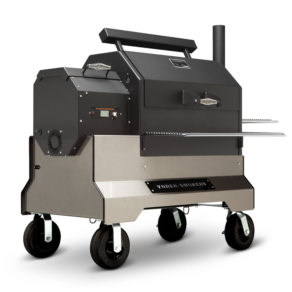 Yoder Smokers YS640s Pellet Grill on Competition Cart Silver / Wire Shelves / 8