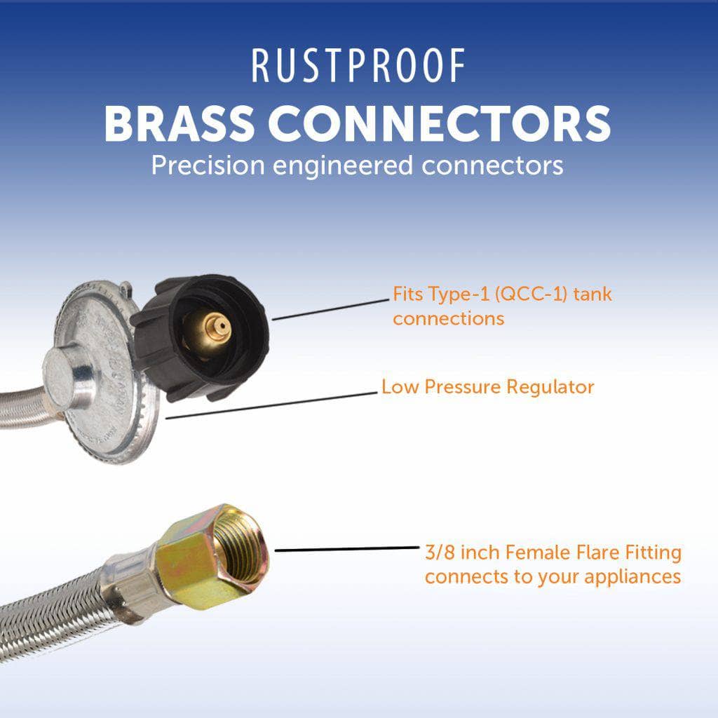 Flame King 5' QCC to 3/8″ Female Flare Nut w/RegulatorSteel Braided H