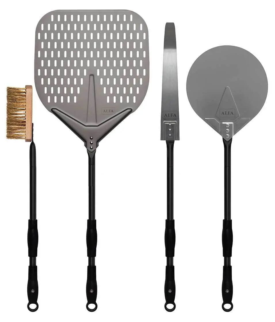 Alfa 4-Piece Extendable Pizza Peel Set with Black Handles Outdoor Grill Accessories 12039476