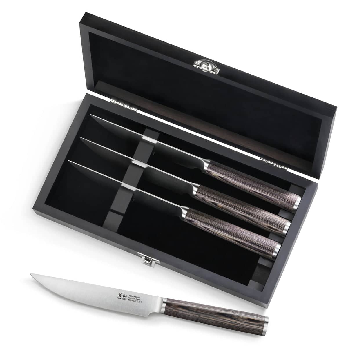 Cangshan 4 Piece Pakkawood Steak Knife Set with Wood Box 12048595