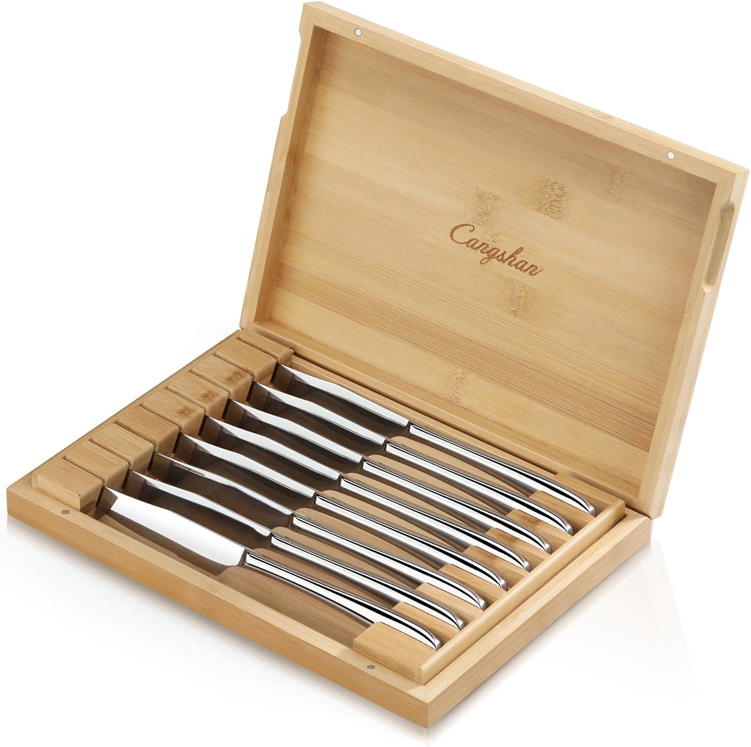Cangshan 8pc Rain II Stainless Steel Steak Knife Set in Bamboo Chest Kitchen Knives 12041529