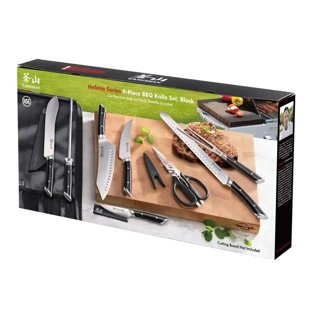 Cangshan Helena Black 9pc BBQ Knife Bag Set