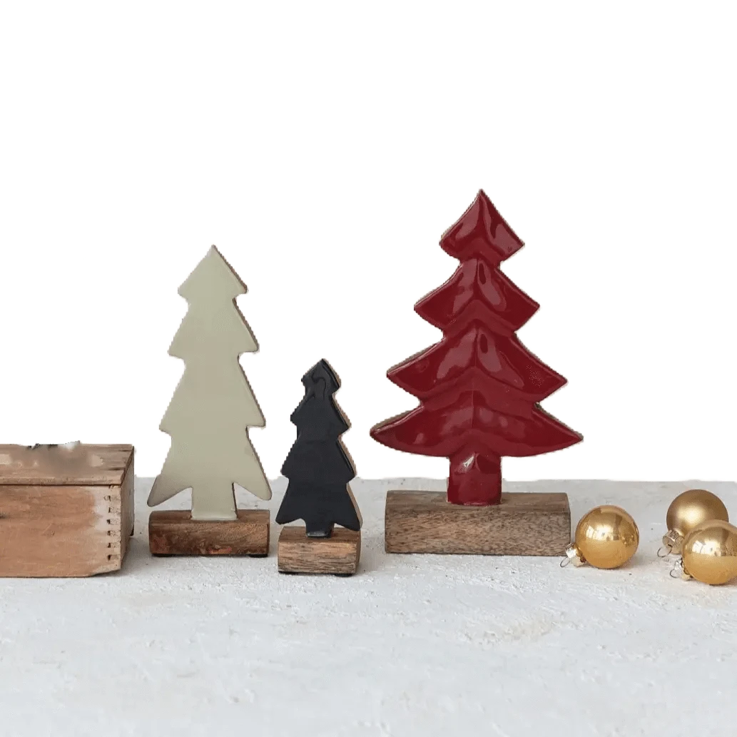 Carved Enameled Mango Wood Trees Seasonal & Holiday Decor