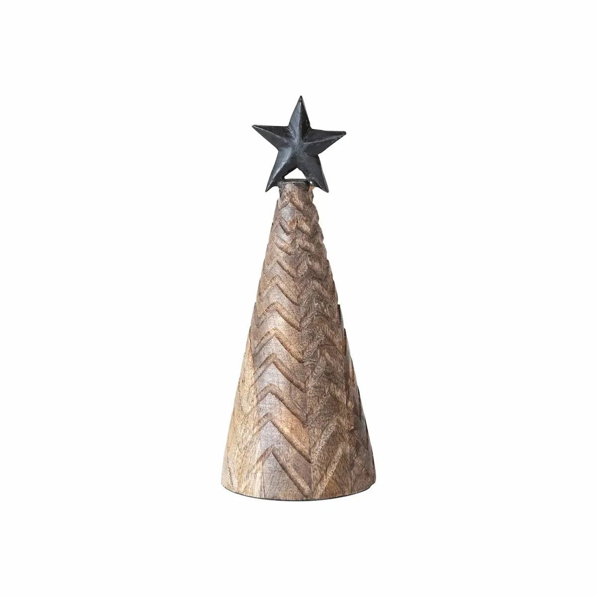 Carved Mango Wood Christmas Trees with Black Metal Star Seasonal & Holiday Decor