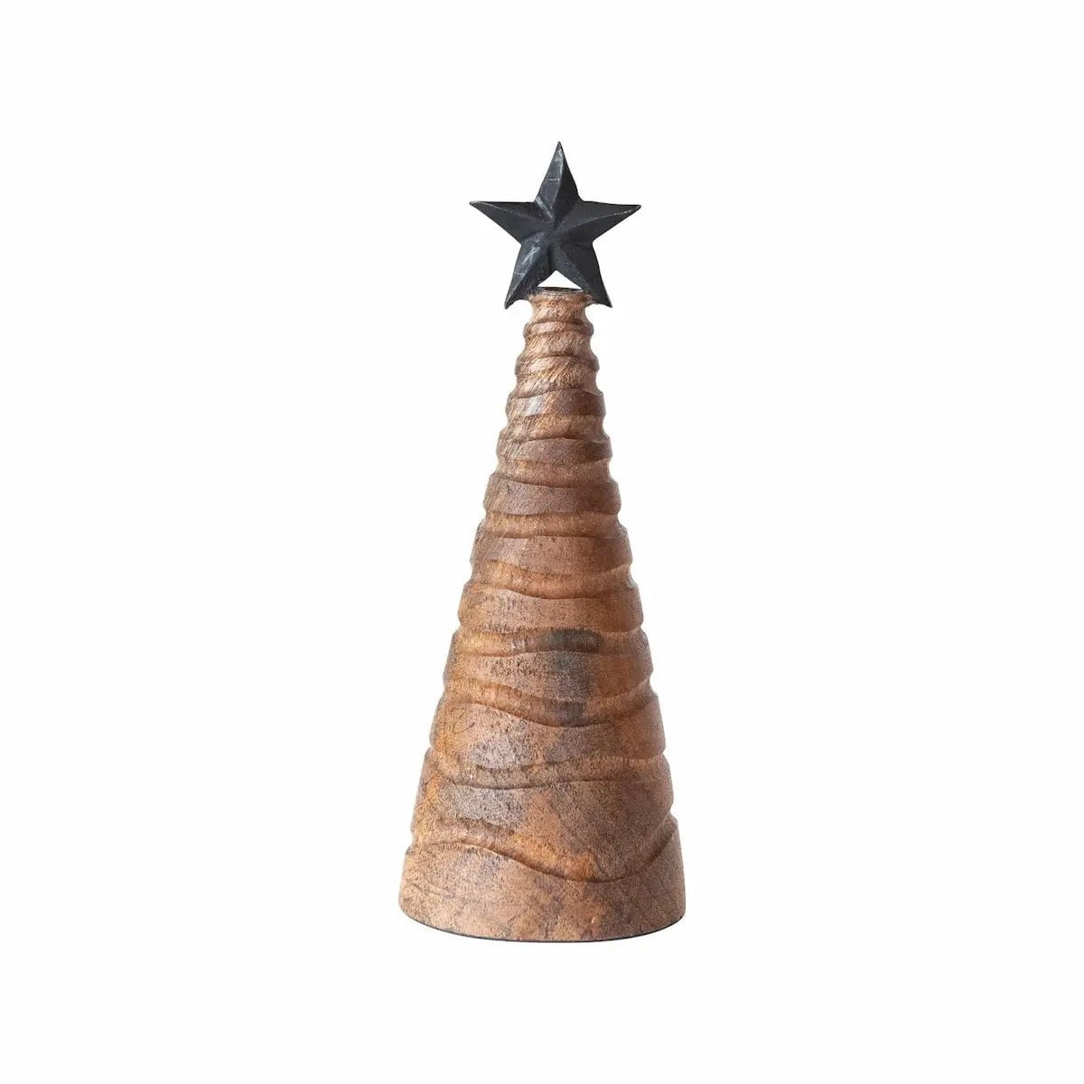 Carved Mango Wood Christmas Trees with Black Metal Star Seasonal & Holiday Decor
