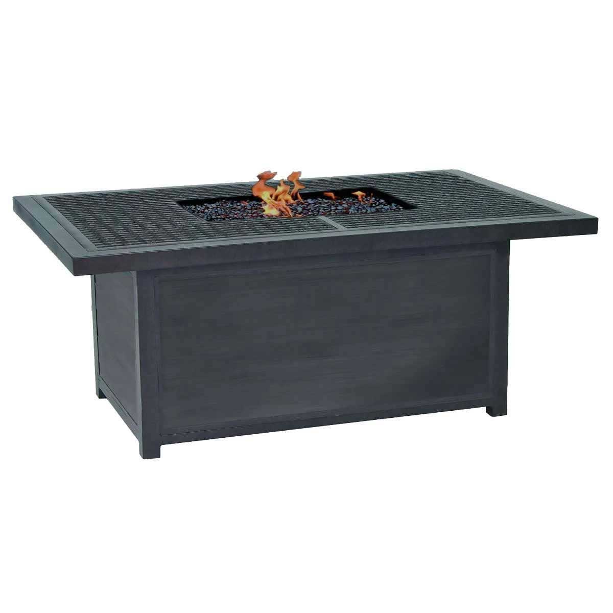 Castelle Altra 36" x 52" Rectangle Coffee Table Fire Pit with Live Edge Mahogany Top and Weathered Wood Finish Fireplaces 12027368