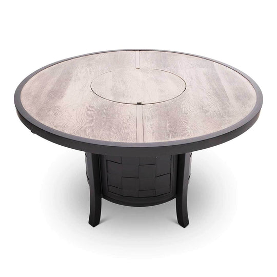 Castelle Classical 49" Round Fire Pit Dining Table with Woodgrain Weathered Wood Top and Antique Walnut Base 12031272