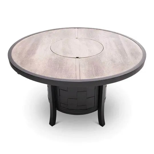 Castelle Classical 49 inch Round Fire Pit Dining Table with Woodgrain Weathered Wood Top and Antique Walnut Base 12031272