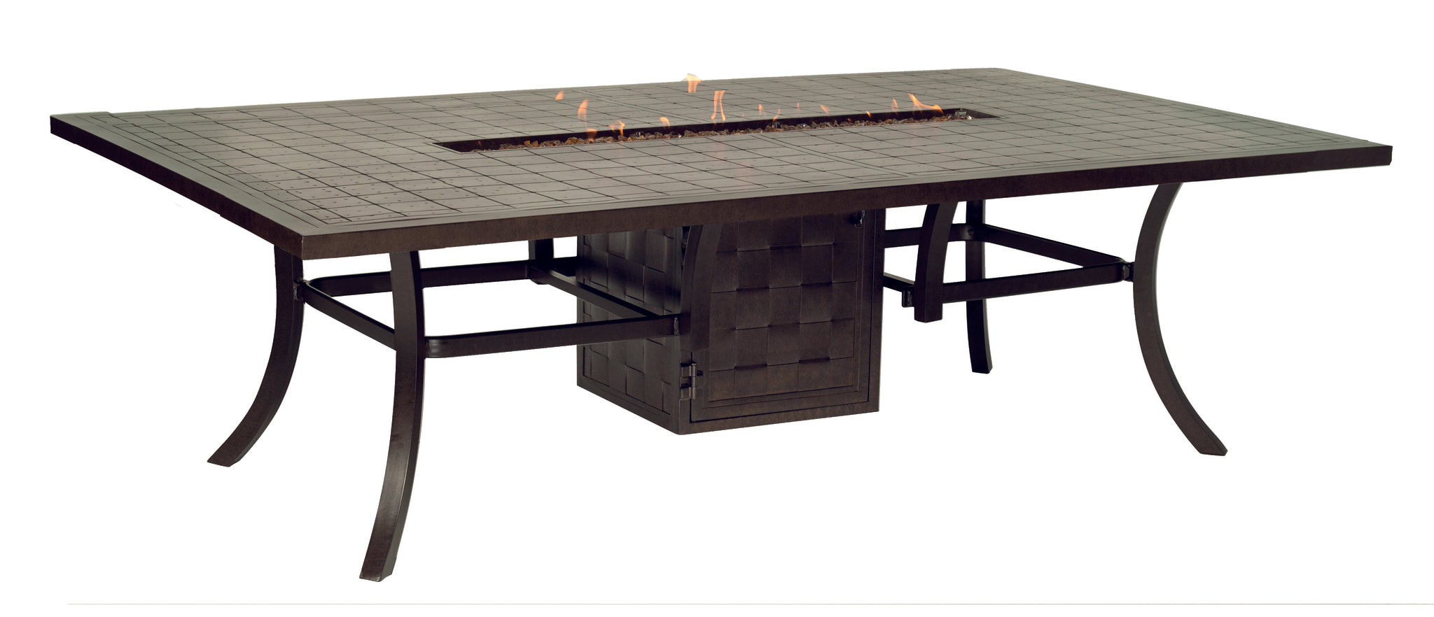 Castelle Classical 64" x 96" Rectangular Fire Pit Dining Table with Dynasty Top and Antique Dark Rum Finish 12011467