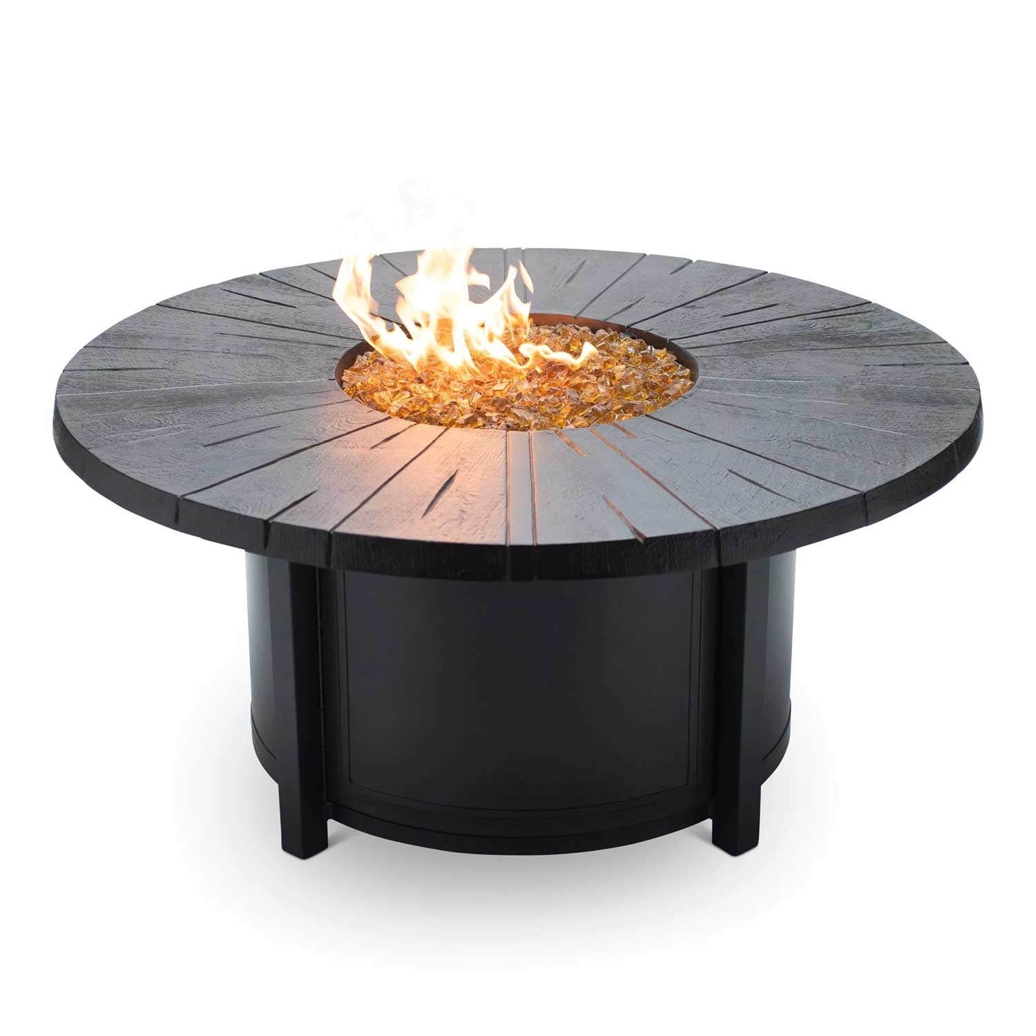 Castelle Fireplaces Castelle Altra 48 inch Round Coffee Table Fire Pit Reclaimed Timber Top and Antique Dark Rum Finish
