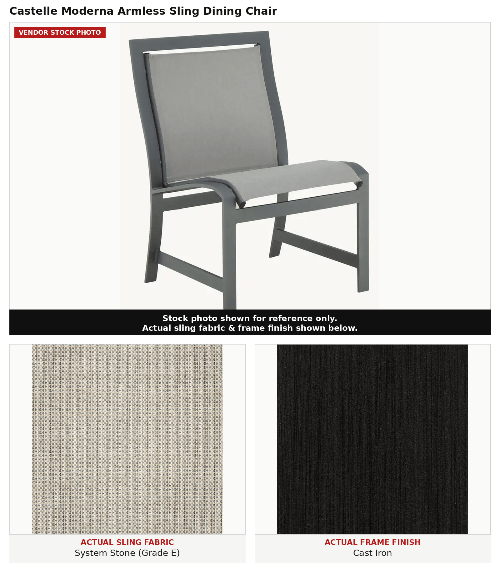 Castelle Moderna Armless Sling Dining Chair in Cast Iron with System Stone Sling Outdoor Furniture 12040764