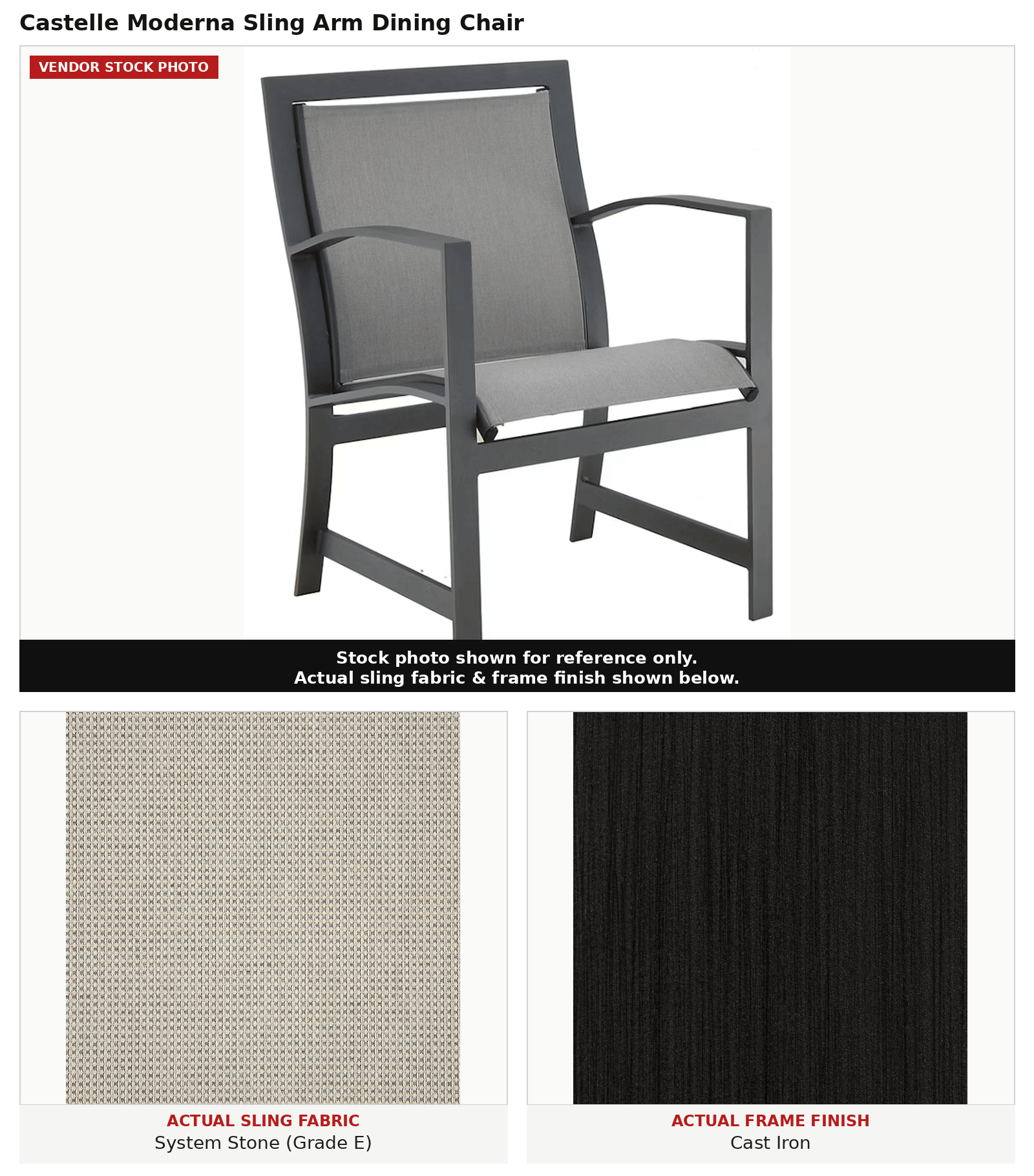 Castelle Moderna Sling Dining Arm Chair with Cast Iron Finish with System Stone Sling Outdoor Furniture 12040765