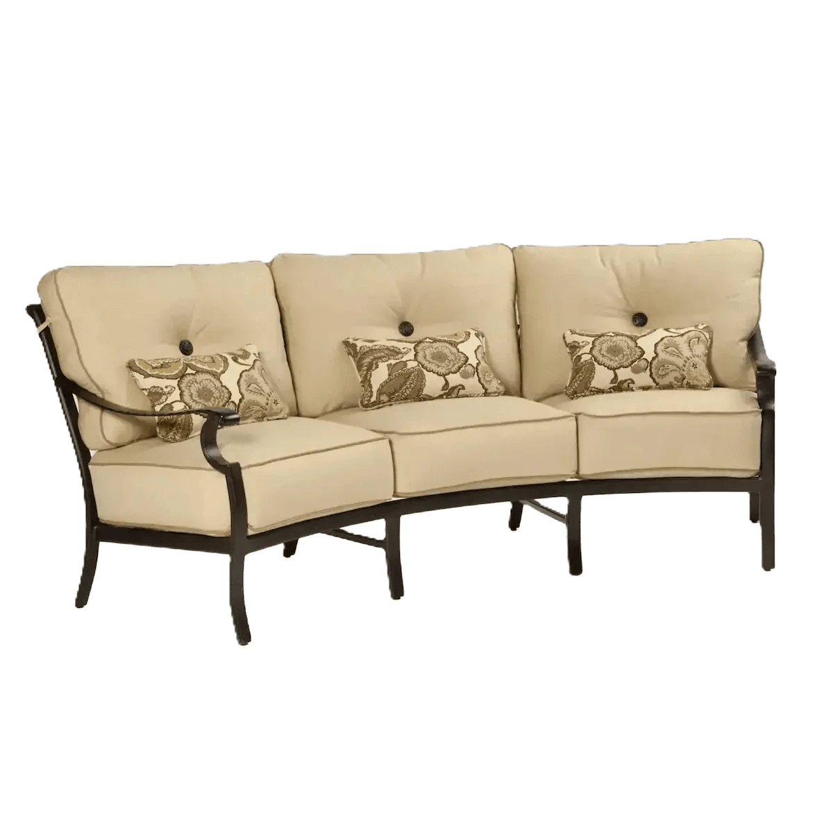 Castelle Monterey Cushioned Crescent Sofa in Antique Dark Rum Finish with Chartres Malt Cushion and Pillows Outdoor Sofas 12034204