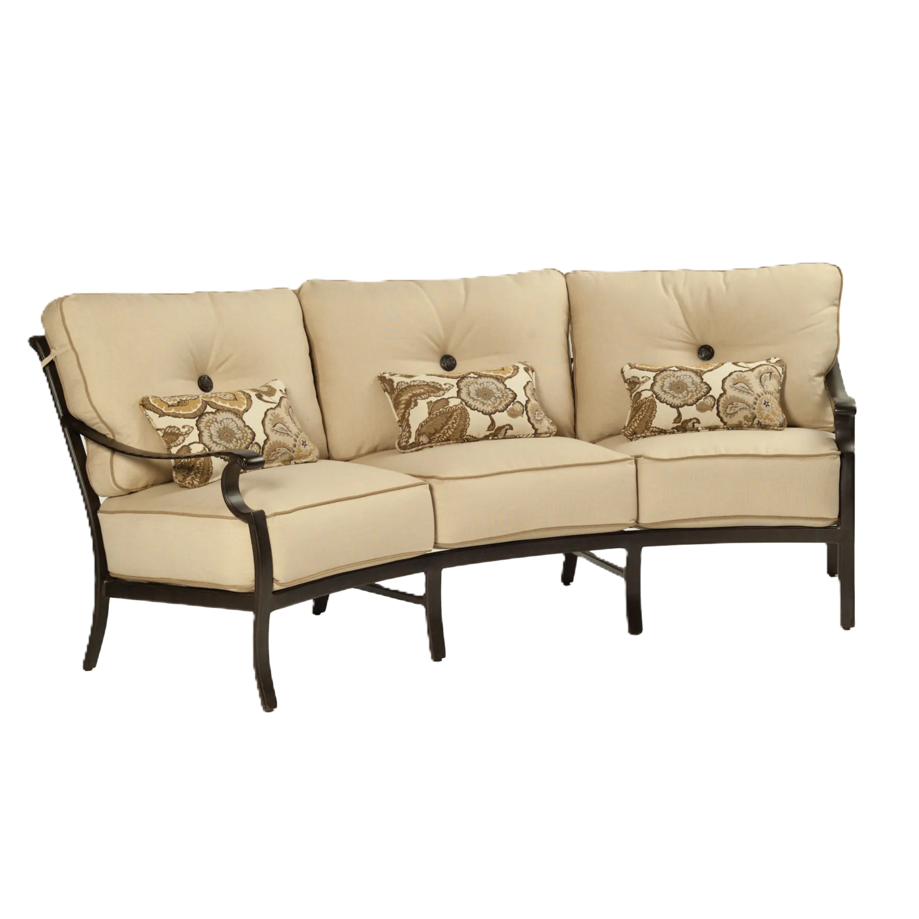 Castelle Monterey Cushioned Crescent Sofa in Antique Dark Rum Finish with Chartres Malt Cushions 12034204