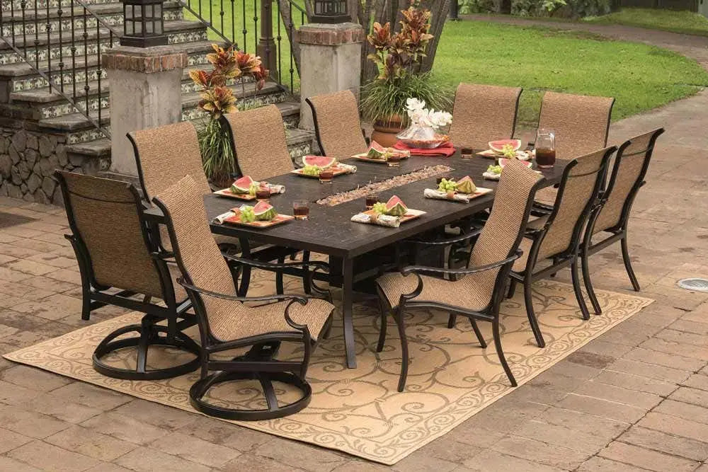 Castelle Monterey Sling Dining Chair with Antique Dark Rum Frame and Mingle Fabric Outdoor Chairs 12026418