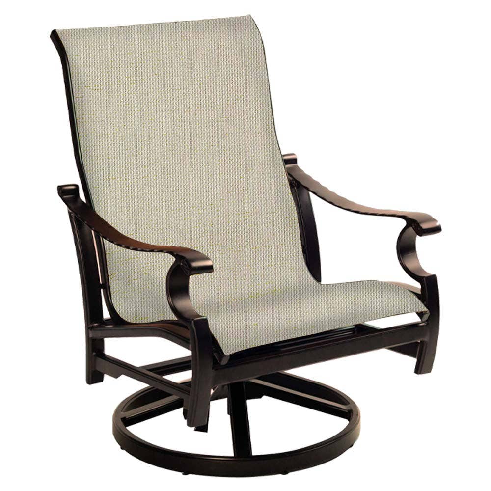 Castelle Monterey Sling Swivel Rocker in Antique Dark Rum Finish with Augustine Oyster Sling Outdoor Chairs 12038600