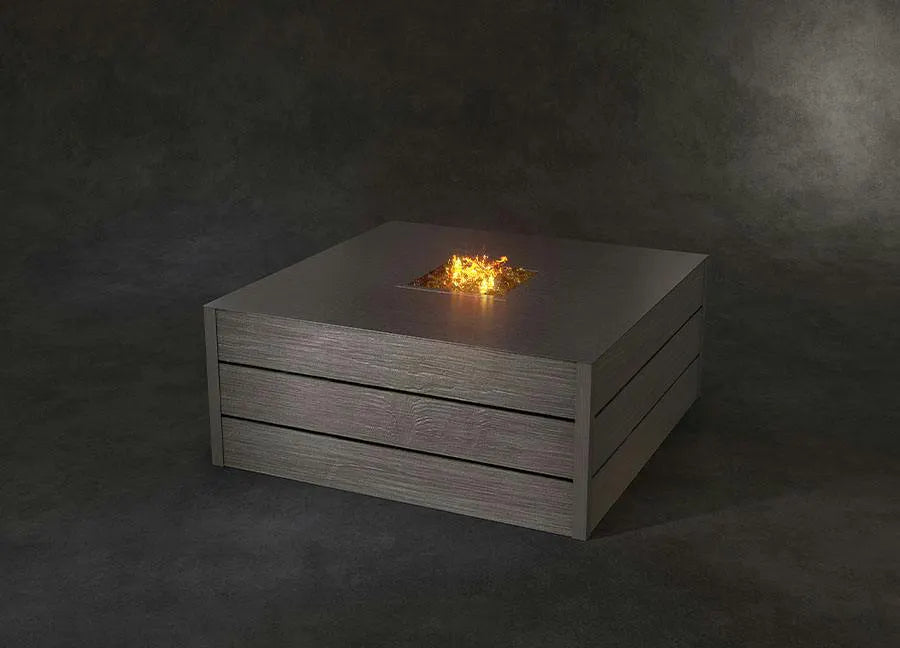 Castelle Nature's Wood Square Fire Pit Coffee Table, Castelle, Nature's Wood, Rectangular Fire Pit Coffee Table in Brushed Dark Rum Gold Finish and Smooth Aluminum Top 12041787