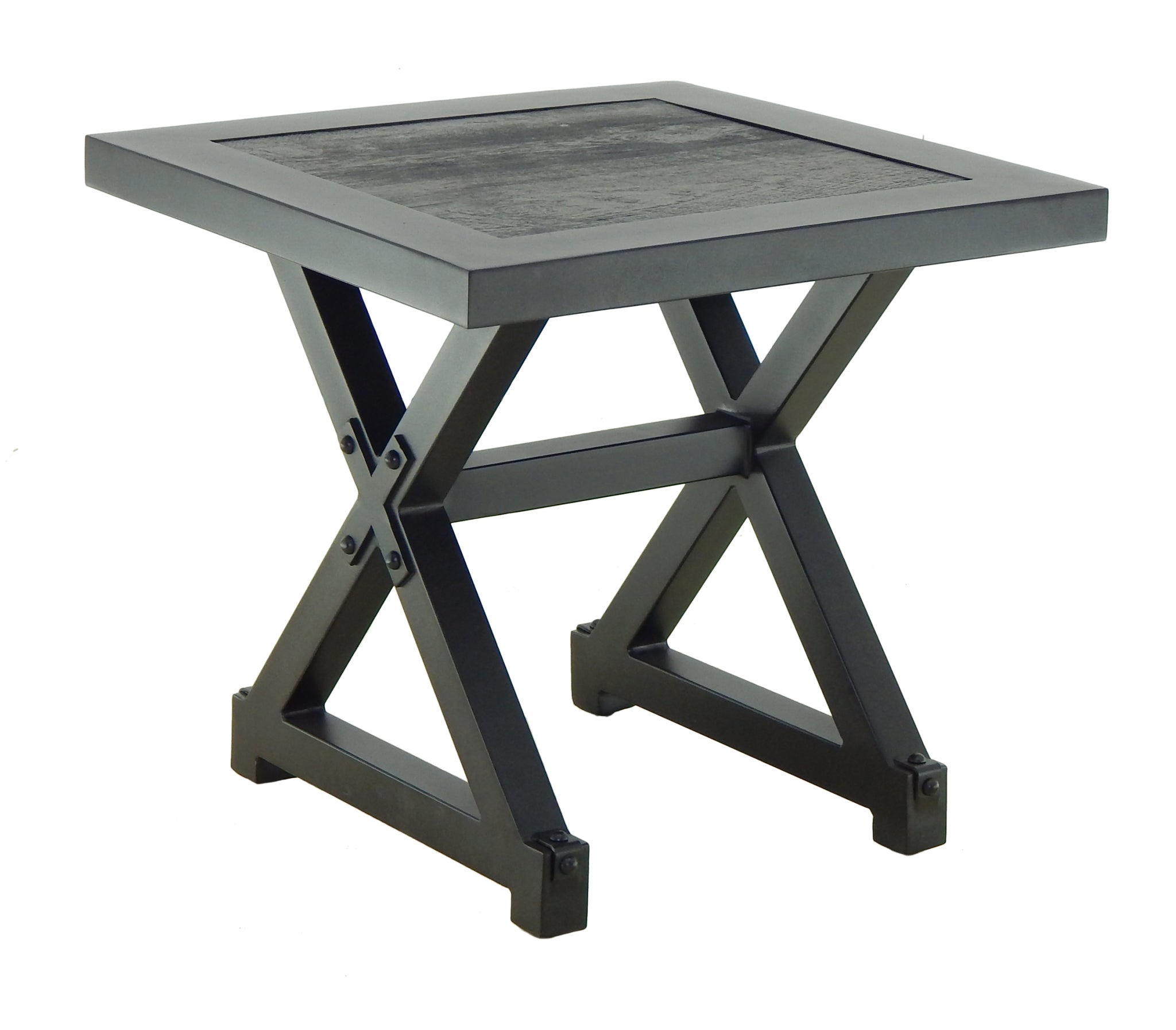 Castelle Oxford 20" Square Side Table with Polaris Aluminum Top and Antique Dark Rum Frame 12038568